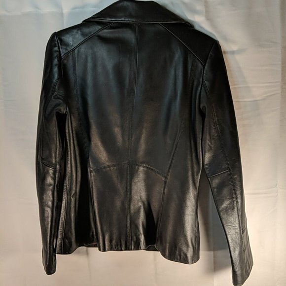 Pelle Studio Genuine Leather Black Jacket Coat Full zip collared Women's Small S - Picture 7 of 16
